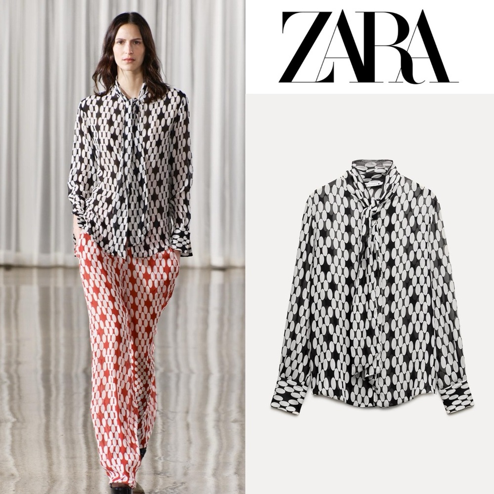 NWT ZARA ZW COLLECTION PRINTED TIED SHIRT